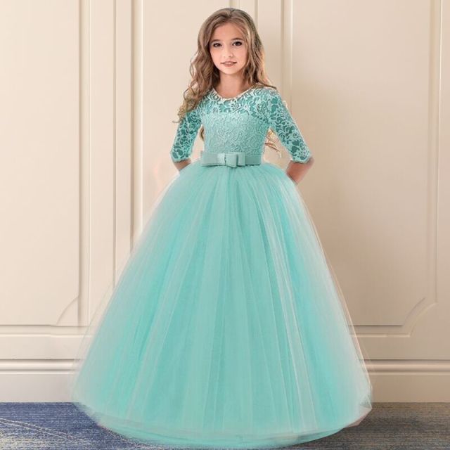 Dress Lace Flower Girls Wedding Party Children Clothing Elegant Long Gown