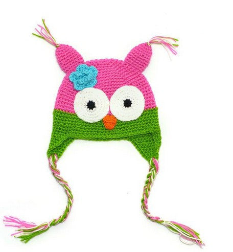 Cute National Style Cartoon Multicolor Infant Toddler Handmade Knitted Crochet Baby owl hat with ear flap Animal Cap A297