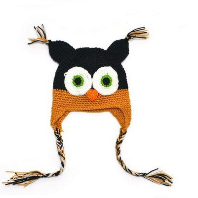 Cute National Style Cartoon Multicolor Infant Toddler Handmade Knitted Crochet Baby owl hat with ear flap Animal Cap A297