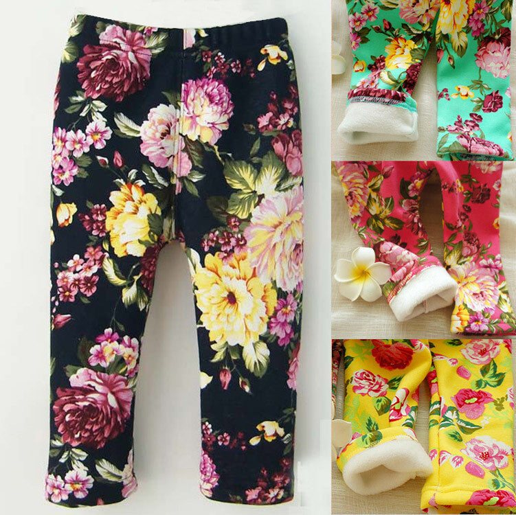 Online discount shop Australia - 0-2 Years Baby Girls Leggings Floral Print Casual Thick Pants for Kids clothing Cotton Warm Children's Trousers