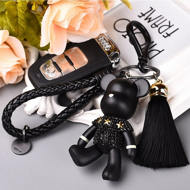 Handmade DIY Craft Rhinestone Bomgom Tassels Cartoon Popobe Gloomy Bear Keychain Cute Bag Charm Holder Cartoon Resin Key Chain