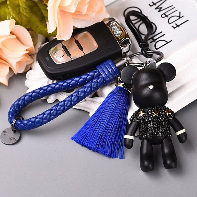 Handmade DIY Craft Rhinestone Bomgom Tassels Cartoon Popobe Gloomy Bear Keychain Cute Bag Charm Holder Cartoon Resin Key Chain