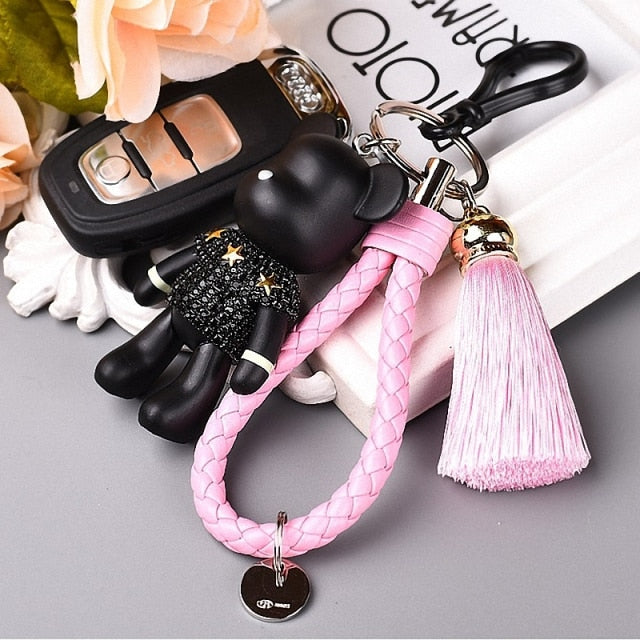 Handmade DIY Craft Rhinestone Bomgom Tassels Cartoon Popobe Gloomy Bear Keychain Cute Bag Charm Holder Cartoon Resin Key Chain