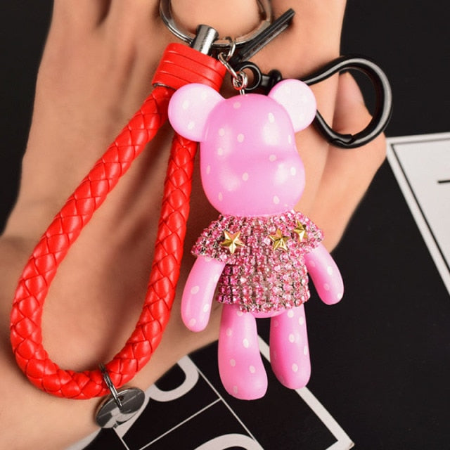 Handmade DIY Craft Rhinestone Bomgom Tassels Cartoon Popobe Gloomy Bear Keychain Cute Bag Charm Holder Cartoon Resin Key Chain