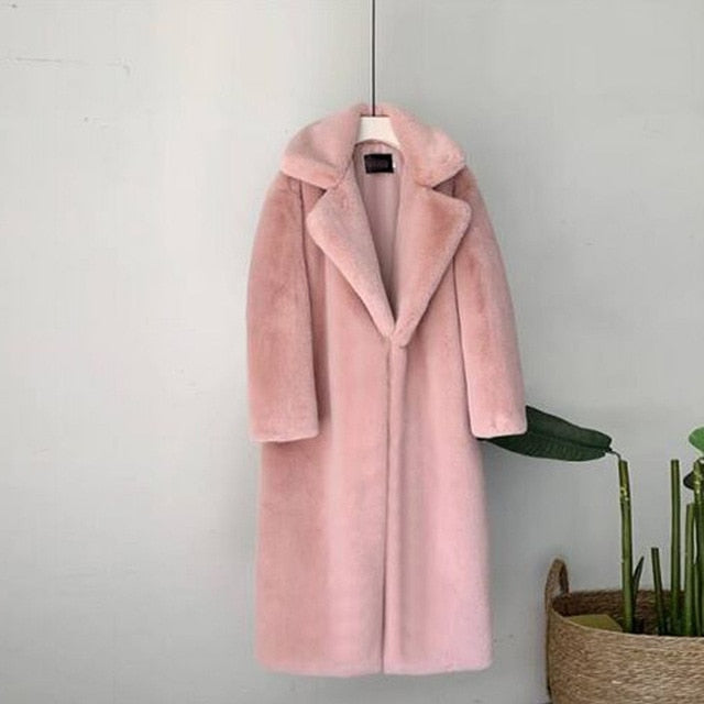 Women Winter Warm Faux Fur Coat Thick Women Long Coat Turn Down Collar Women Warm Coat With Belt Casaco Feminino-Dollar Bargains Online Shopping Australia