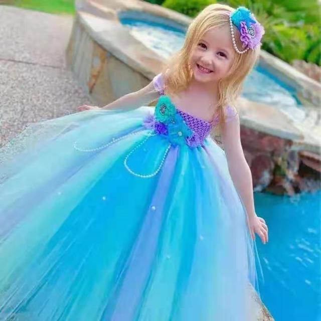 Girls Pastel Unicorn Flower Tutu Dress Kids Crochet Tulle Strap Dress Ball Gown with Daisy Ribbons Children Party Costume Dress