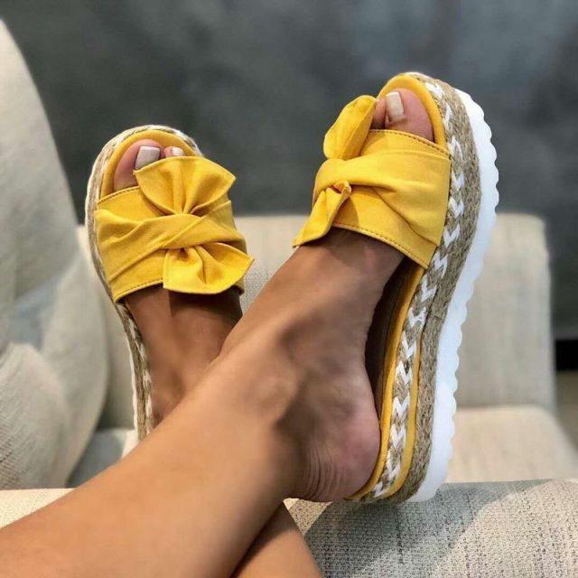 Women Slippers Platform Wedges Mid Heels Bow Tie Peep Toe Fashion Slides Beach Outdoor Ladies Shoes-Dollar Bargains Online Shopping Australia