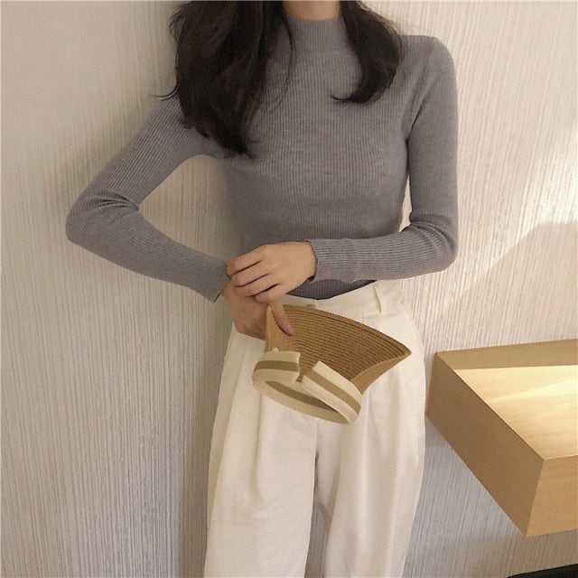 Women Pullovers Sweater Autumn Winter Turtleneck Knitted Sweater Women Tops Long Sleeve Short Slim Sweater Girls-Dollar Bargains Online Shopping Australia