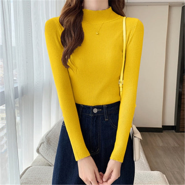 Women Pullovers Sweater Autumn Winter Turtleneck Knitted Sweater Women Tops Long Sleeve Short Slim Sweater Girls-Dollar Bargains Online Shopping Australia