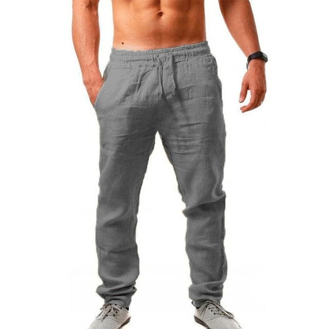 Cotton Linen Pants Male Summer Breathable Solid Color Linen Trousers Fitness Streetwear M-3XL