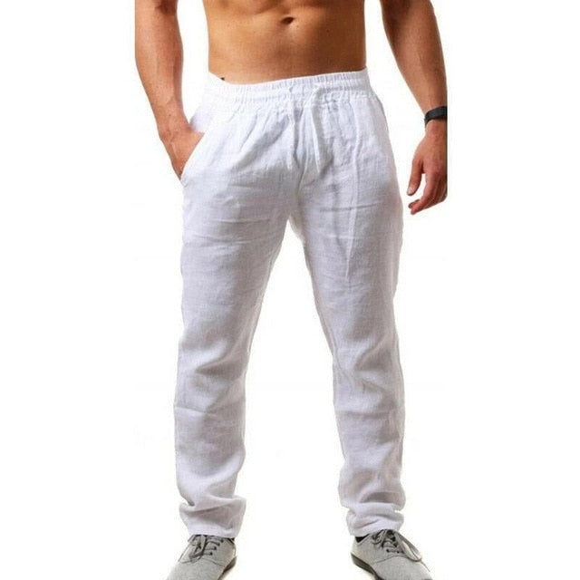 Cotton Linen Pants Male Summer Breathable Solid Color Linen Trousers Fitness Streetwear M-3XL