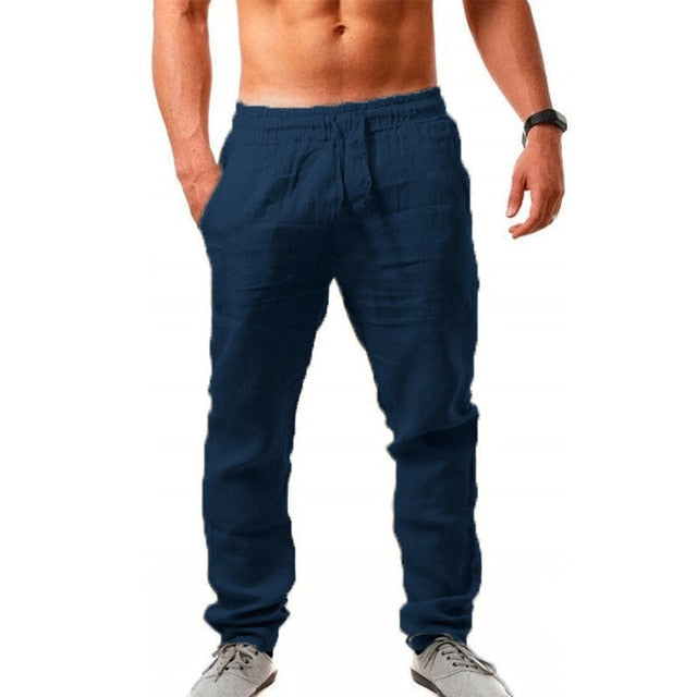 Cotton Linen Pants Male Summer Breathable Solid Color Linen Trousers Fitness Streetwear M-3XL