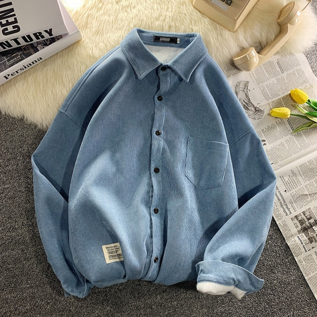 Corduroy Long Sleeve Shirts Autumn Korean Shirt Woman Fashion Casual Oversize Shirt Printed Clothing