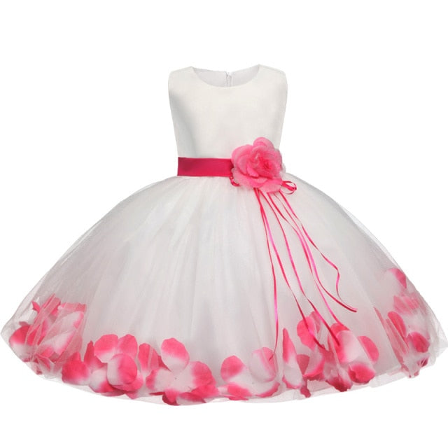 Kids Flowers Ribbons Dresses for Girls Floral Red Robe Vestido Christmas Clothes New Year Elegant Prom Tutu Gown