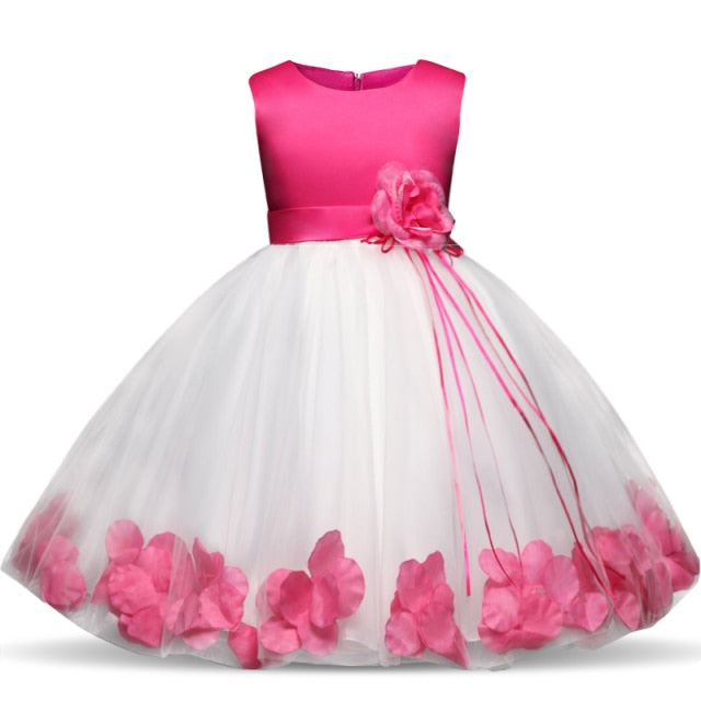 Kids Flowers Ribbons Dresses for Girls Floral Red Robe Vestido Christmas Clothes New Year Elegant Prom Tutu Gown