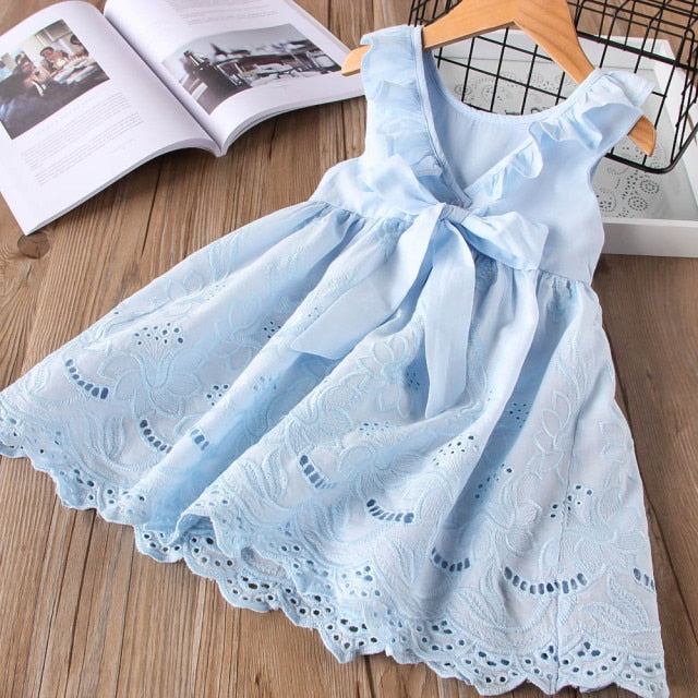 Dresses Summer Cotton Embroidered Hollow Dress Baby Kids Clothing Cute Ruffled Round Neck Vest Dress