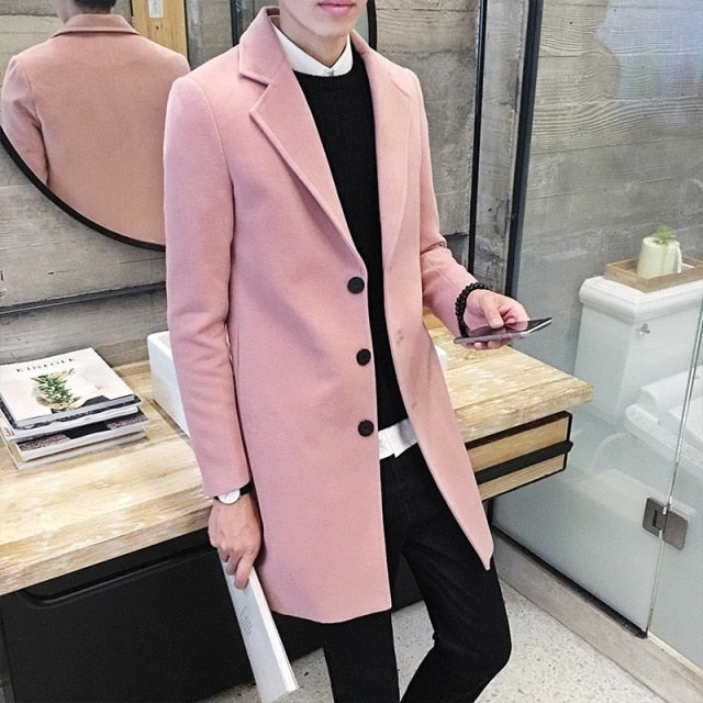 Men WoolBlends Mens Casual Business Trench Coat Mens Leisure Overcoat Male Punk Style Blends Dust Coats Jackets