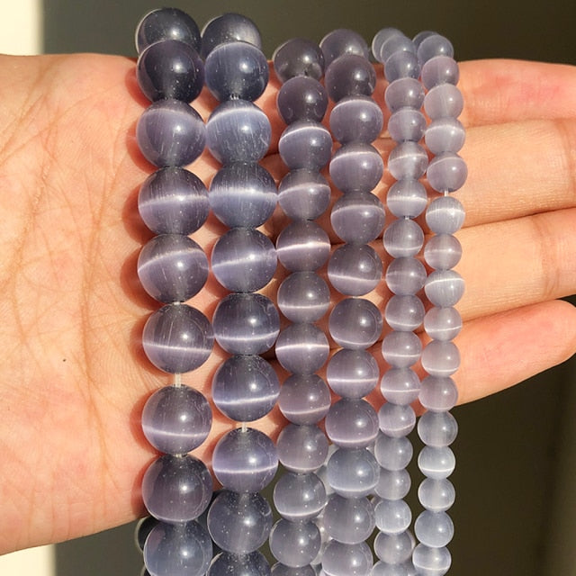 Natural Stone Pink White Moonstone Cat Eye Beads For Jewelry Making Smooth Loose Spacer Beads Opal Diy Charm Bracelets Necklace