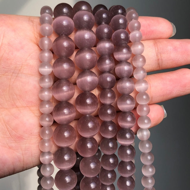 Natural Stone Pink White Moonstone Cat Eye Beads For Jewelry Making Smooth Loose Spacer Beads Opal Diy Charm Bracelets Necklace