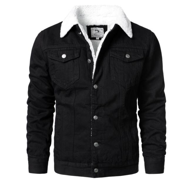 Men Denim Jackets Winter Fleece Blue Jeans Coats Warm Casual Coats Solid Classic Denim Jackets 6XL