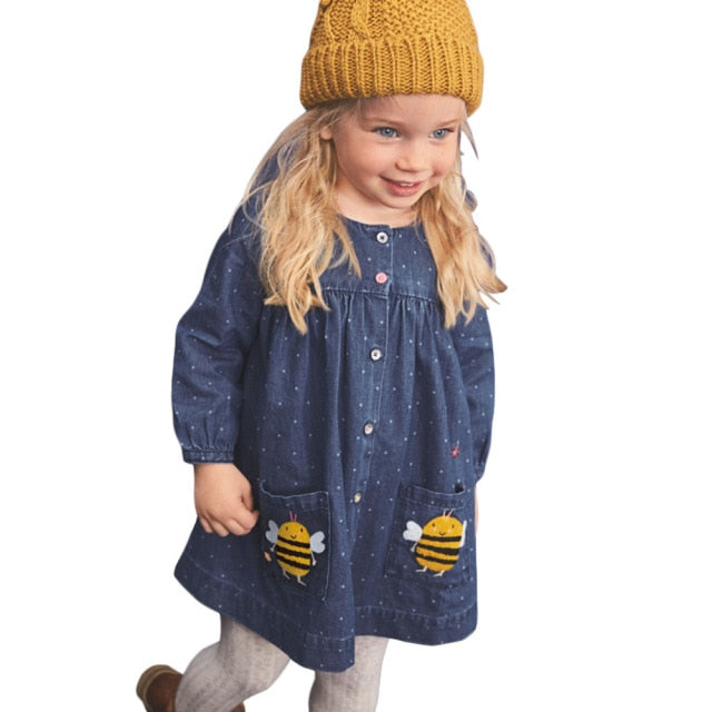 Frocks for Kids Brand Spring Baby Girls Clothes Cotton Hedgehog Applique Shirtdress Toddler Dresses