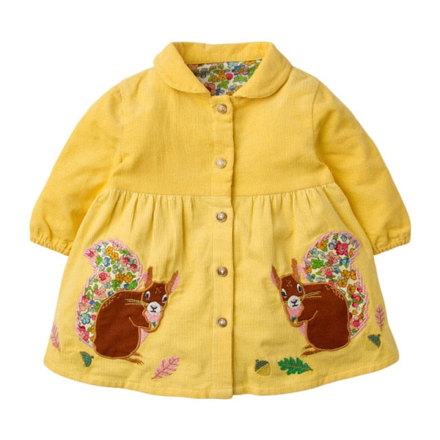 Frocks for Kids Brand Spring Baby Girls Clothes Cotton Hedgehog Applique Shirtdress Toddler Dresses