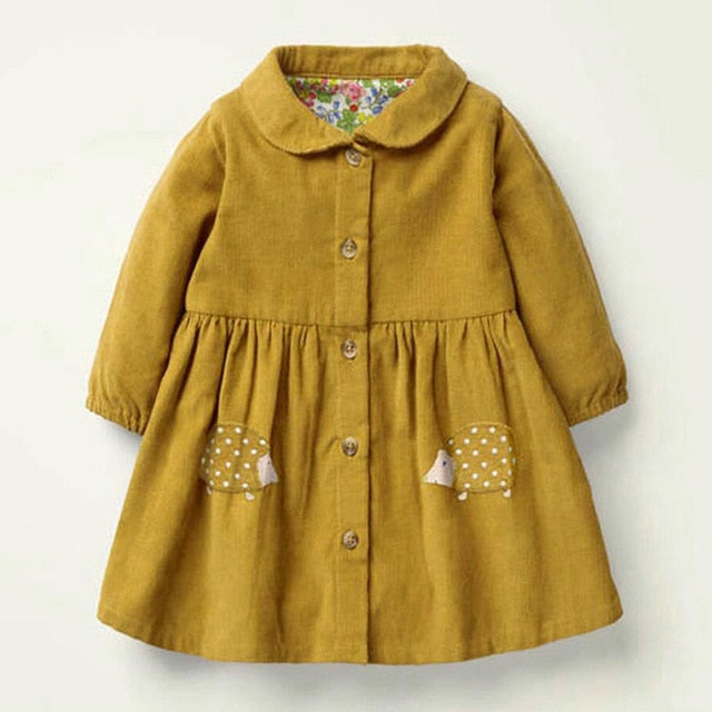 Frocks for Kids Brand Spring Baby Girls Clothes Cotton Hedgehog Applique Shirtdress Toddler Dresses