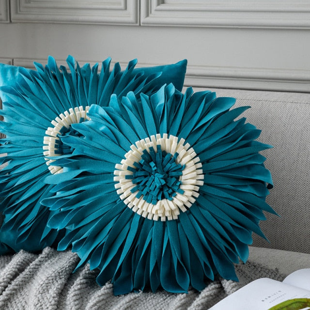 Fashion Modern Style Pink White Throw Pillows 45*45cm Velvet Stitching 3D Chrysanthemum Cushion Waist Pillow Blue Cushion Case-Dollar Bargains Online Shopping Australia