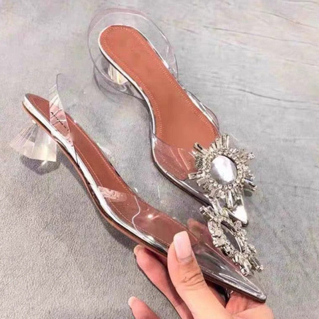 Pumps luxury Crystal Slingback High heels Summer bride Shoes Comfortable triangle Heeled Party Wedding Shoes-Dollar Bargains Online Shopping Australia