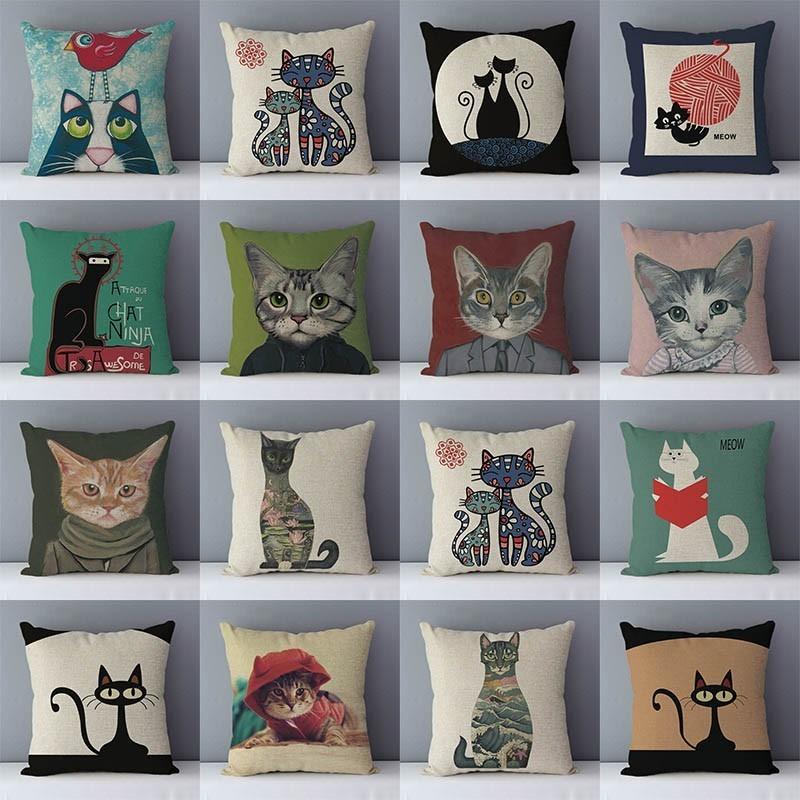 Couch cushion Cartoon cat printed quality cotton linen home decorative pillows kids bedroom Decor pillowcase-Dollar Bargains Online Shopping Australia