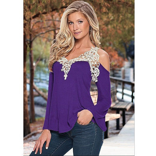 Summer Style Women Blouses Shirt Off Shoulder Long Sleeve V-Neck Lace Strapless Women Tops-Dollar Bargains Online Shopping Australia