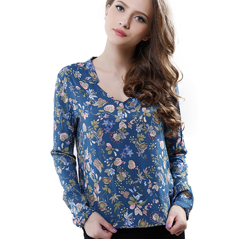 Fashion Women Elegant vintage Long Sleeve V-neck Floral Print Blouses OL Shirts Casual Women Blouse Tops-Dollar Bargains Online Shopping Australia