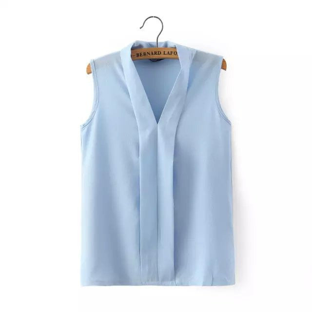 Women plus size V neck summer blouses low cut sleeveless shirts European casual tops solid tee-Dollar Bargains Online Shopping Australia