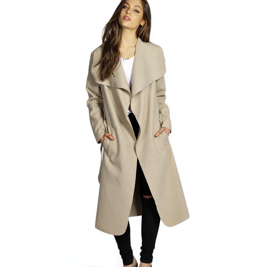 Winter Coat Women Wide Lapel Belt Pocket Wool Blend Coat Oversize Long Red Trench Coat Outwear Wool Coat Women-Dollar Bargains Online Shopping Australia