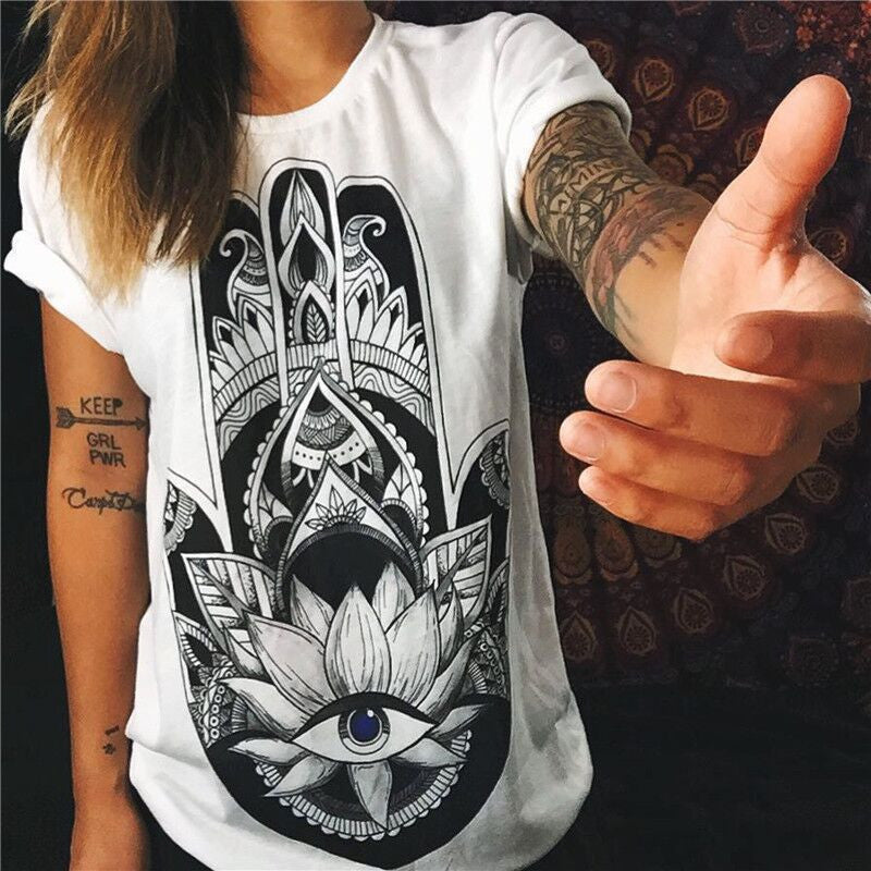 European Style Summer T shirt Women Hamsa Hand 3D Print T-shirt Fashion Graphic Tees Women Designer Clothing-Dollar Bargains Online Shopping Australia