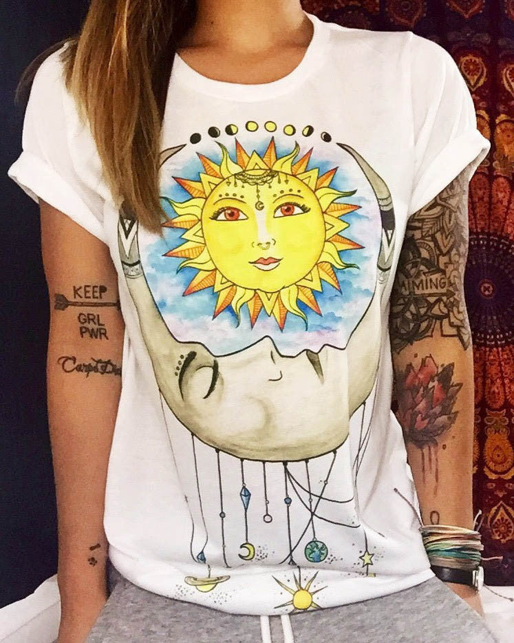 European Style Summer T shirt Women Hamsa Hand 3D Print T-shirt Fashion Graphic Tees Women Designer Clothing-Dollar Bargains Online Shopping Australia