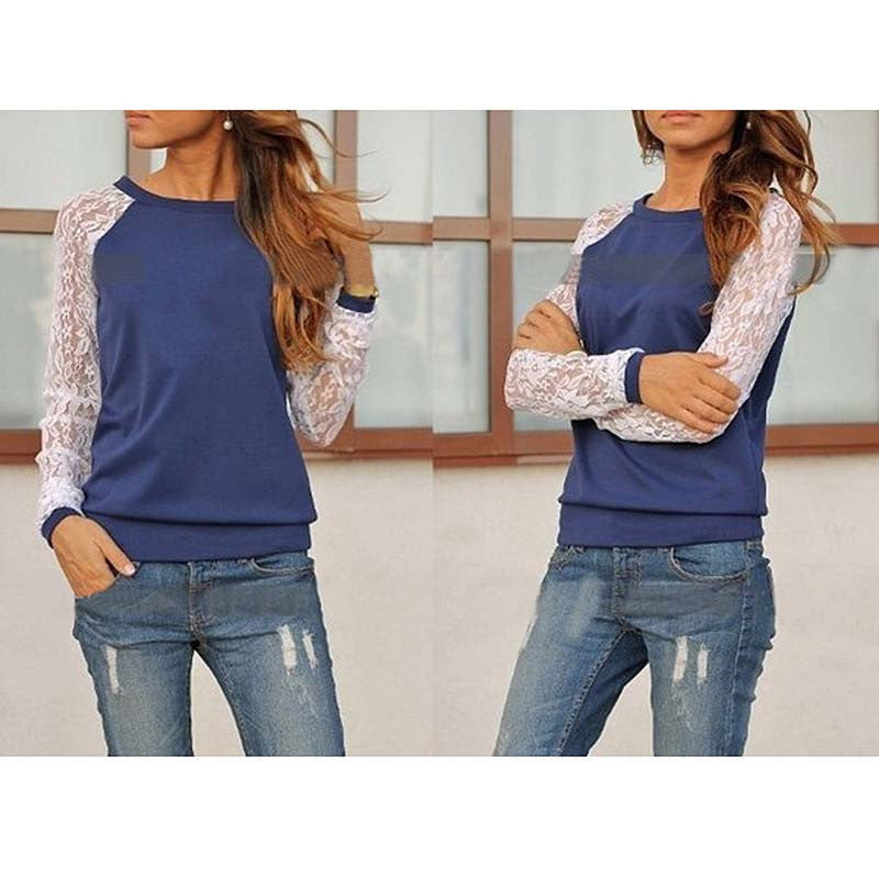 Lace Blouses Shirts Women Long Sleeve Blouse Shirt Shirt Blouse Shirt Tops Solid O Neck Casual-Dollar Bargains Online Shopping Australia