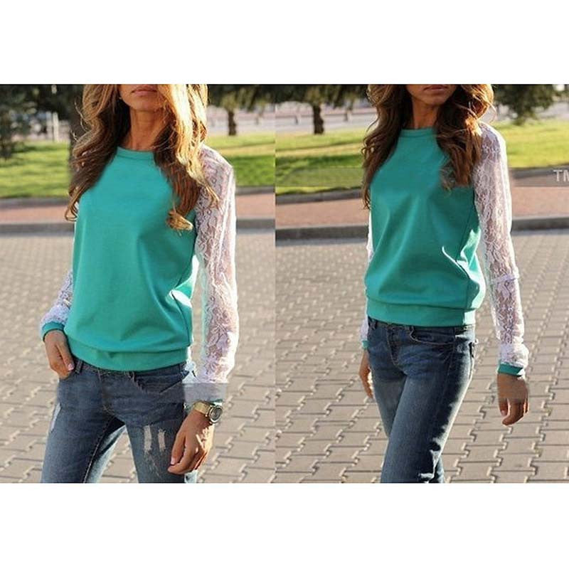 Lace Blouses Shirts Women Long Sleeve Blouse Shirt Shirt Blouse Shirt Tops Solid O Neck Casual-Dollar Bargains Online Shopping Australia