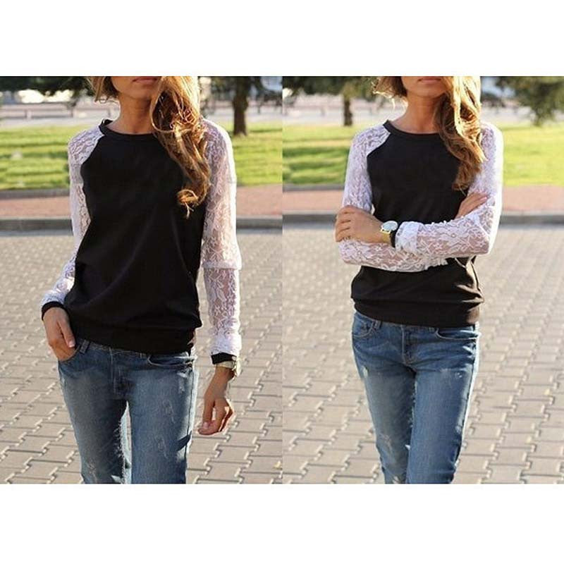 Lace Blouses Shirts Women Long Sleeve Blouse Shirt Shirt Blouse Shirt Tops Solid O Neck Casual-Dollar Bargains Online Shopping Australia