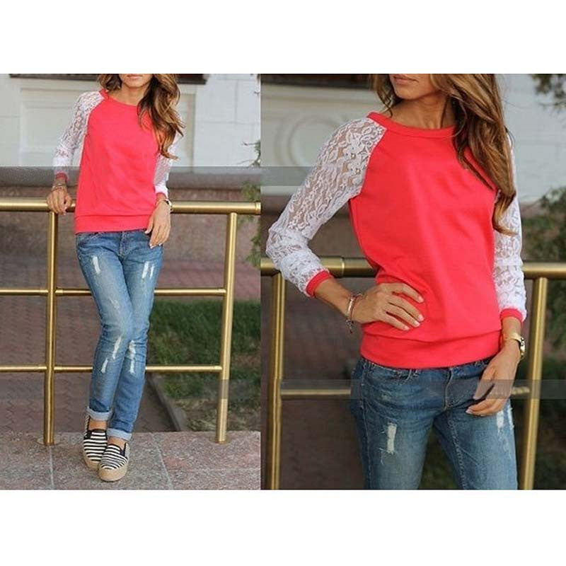 Lace Blouses Shirts Women Long Sleeve Blouse Shirt Shirt Blouse Shirt Tops Solid O Neck Casual-Dollar Bargains Online Shopping Australia