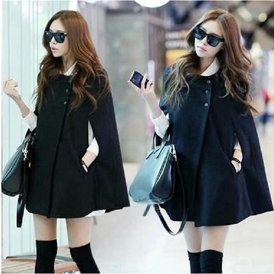 Women Casual Women Cape Black Batwing Poncho Lady Warm Cloak Trench Coat Women Cardigan A402