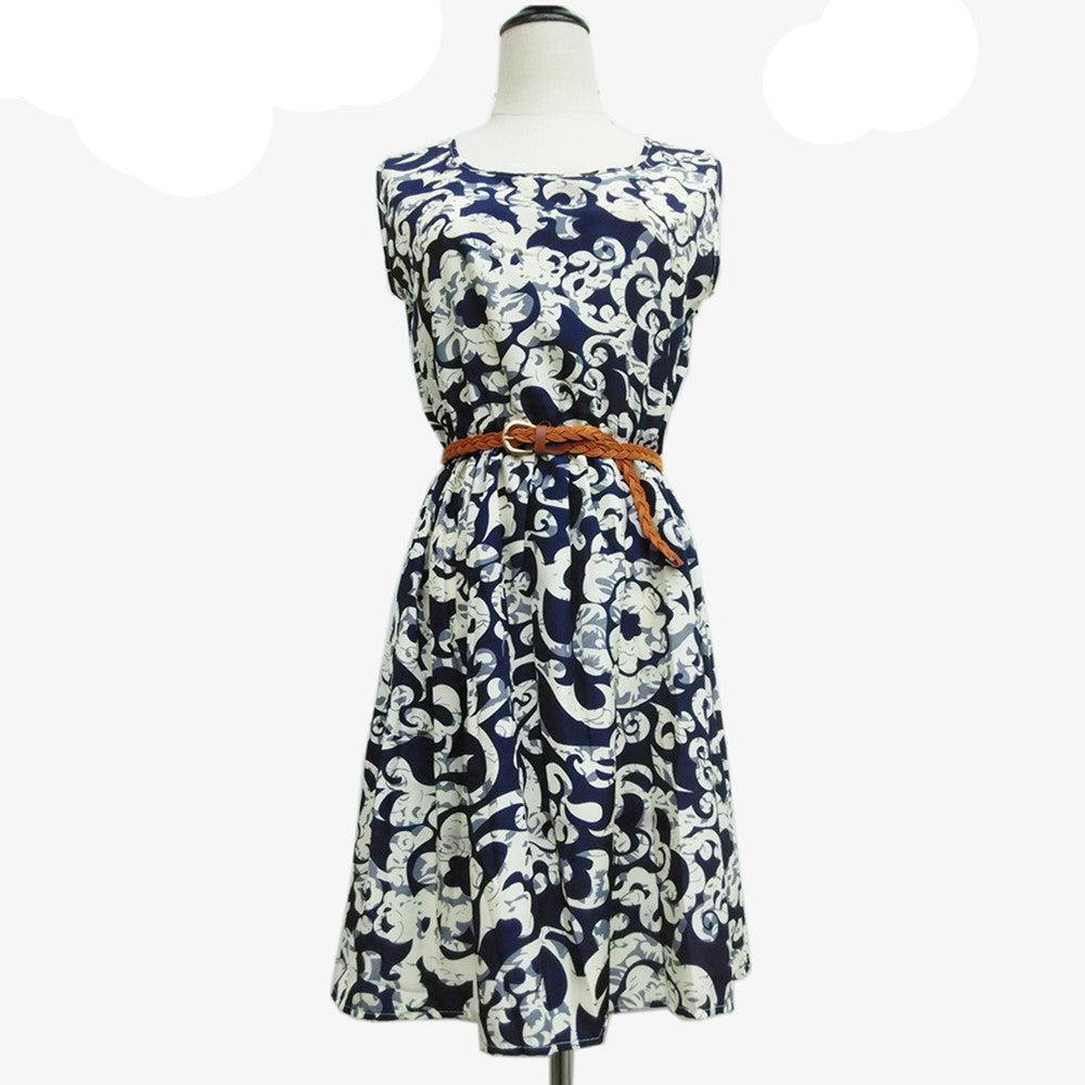 Online discount shop Australia - Casual Fashion plus size Work women's party dress + belt Flower prints dresses nz18