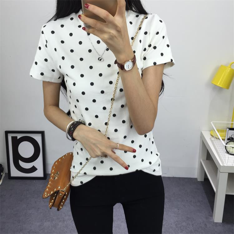 Women's Summer T-Shirt Clothes Shirt O-neck Polka Dotted Short Tops Bottoming Tops-Dollar Bargains Online Shopping Australia