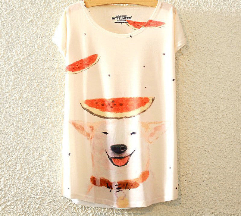 KaiTingu Brand Fashion Summer Harajuku Animal Cat Print Shirt O-Neck Short Sleeve T Shirt Women Tops White T-shirt-Dollar Bargains Online Shopping Australia