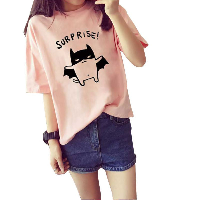 Women's Summer T-Shirt Lovely Bat Printed Short Sleeve Tops-Dollar Bargains Online Shopping Australia