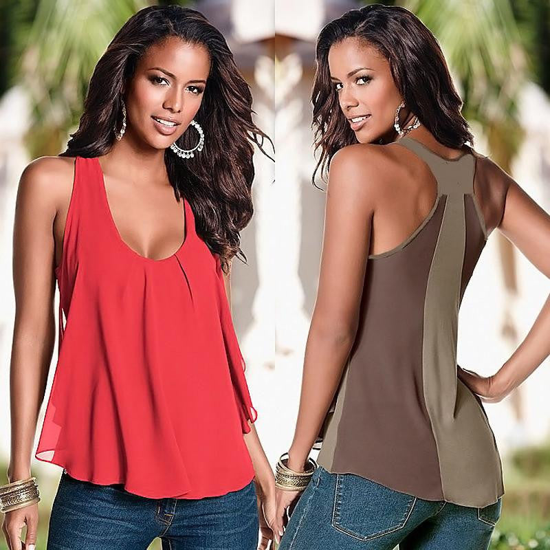 Women's Chiffon Sleeveless Blouse Ladies Loose Casual Vest Tank Tops