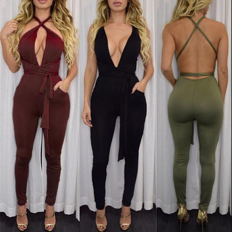 10 colors Women Fashion Pocket Rompers and Jumpsuit Autumn Sexy Cross Playsuit Bodysuits Elegant Bandage Plus Size XD259-Dollar Bargains Online Shopping Australia