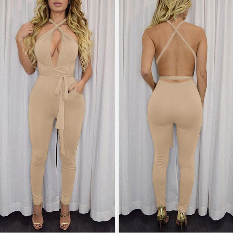 10 colors Women Fashion Pocket Rompers and Jumpsuit Autumn Sexy Cross Playsuit Bodysuits Elegant Bandage Plus Size XD259-Dollar Bargains Online Shopping Australia