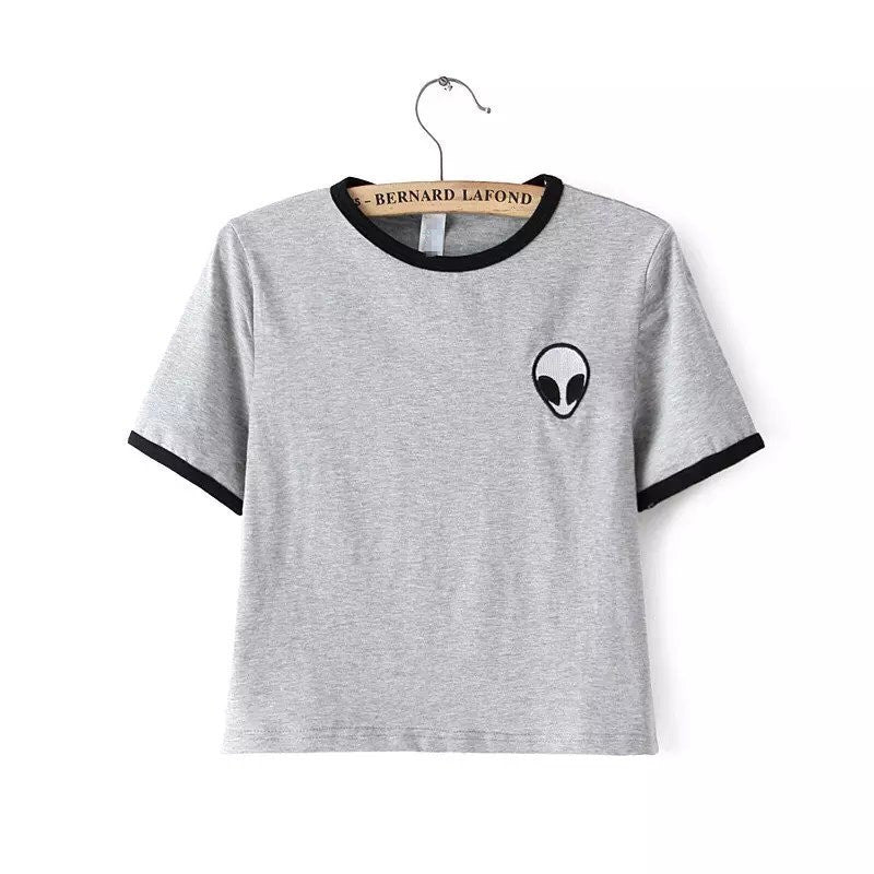 Alien UFO Printed Short Top Shirt Tee Fashion Women T-shirt Tumblr Tops Female kawaii Funny-Dollar Bargains Online Shopping Australia