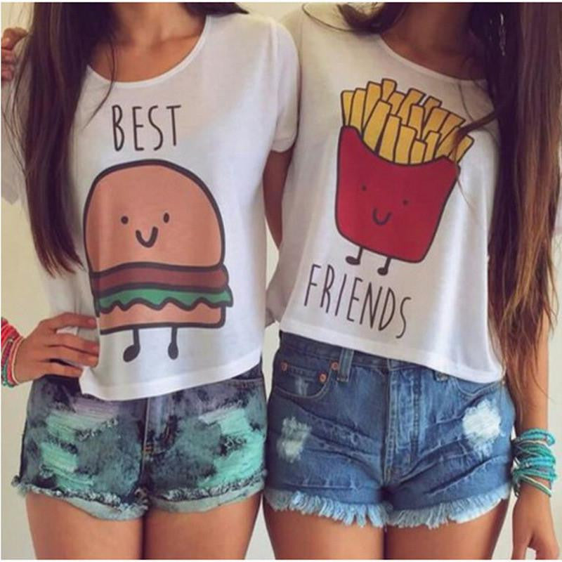 Women Fashion Casual O Neck Short Sleeve Printed Ladies T-shirt Hamburg Chips Best Friends Tops